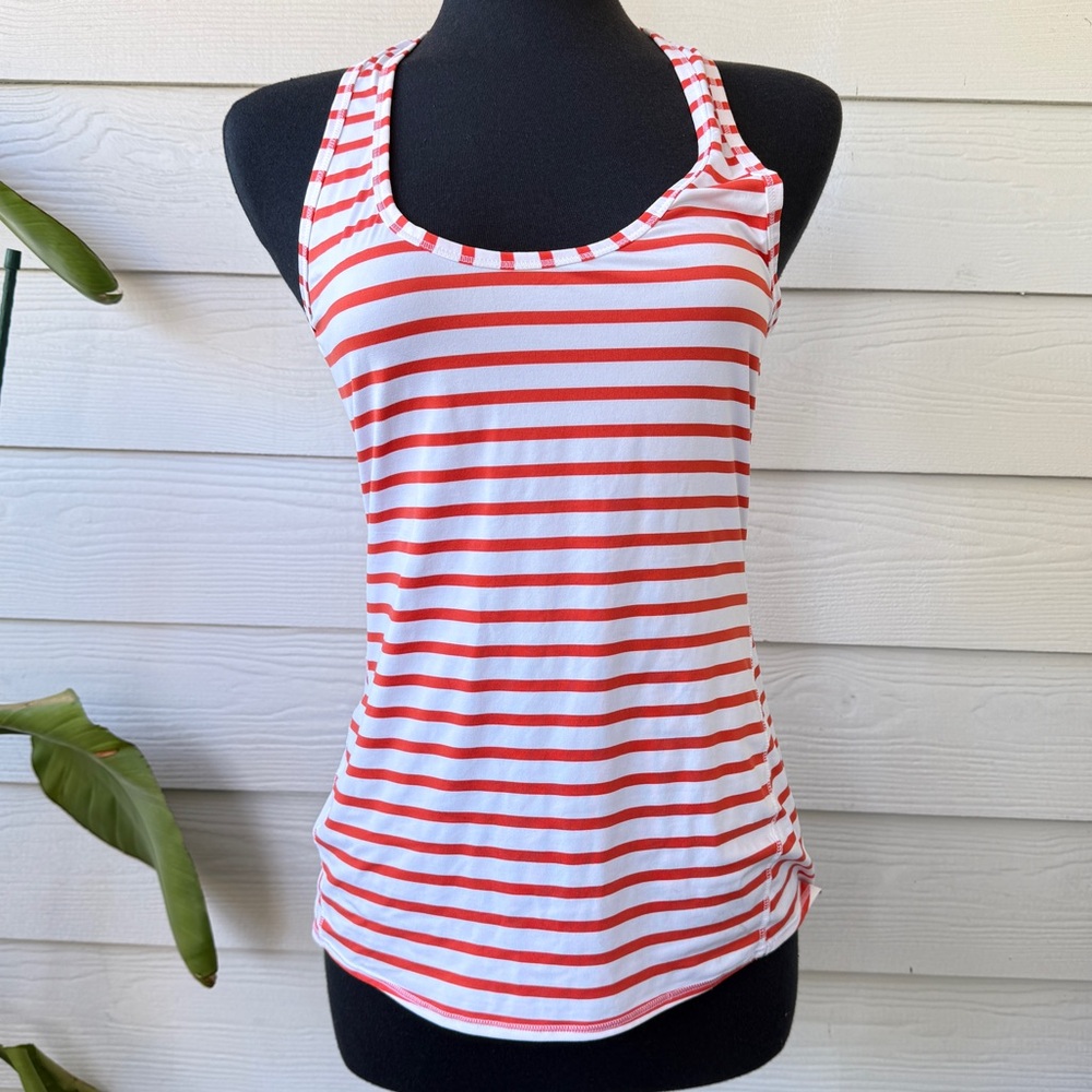 Athleta Striped Racerback Tank Top | Orange & White | Size Medium